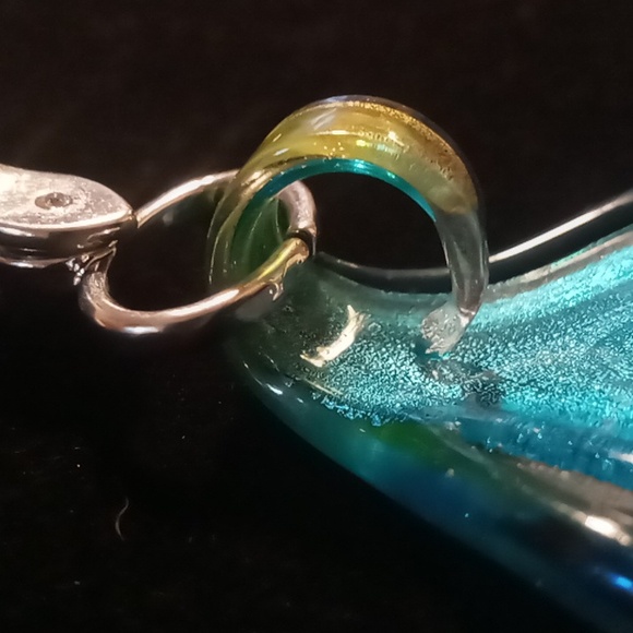 artisan glass pendant necklace on a doubled paperclip chain with toggle clasp - Picture 11 of 12